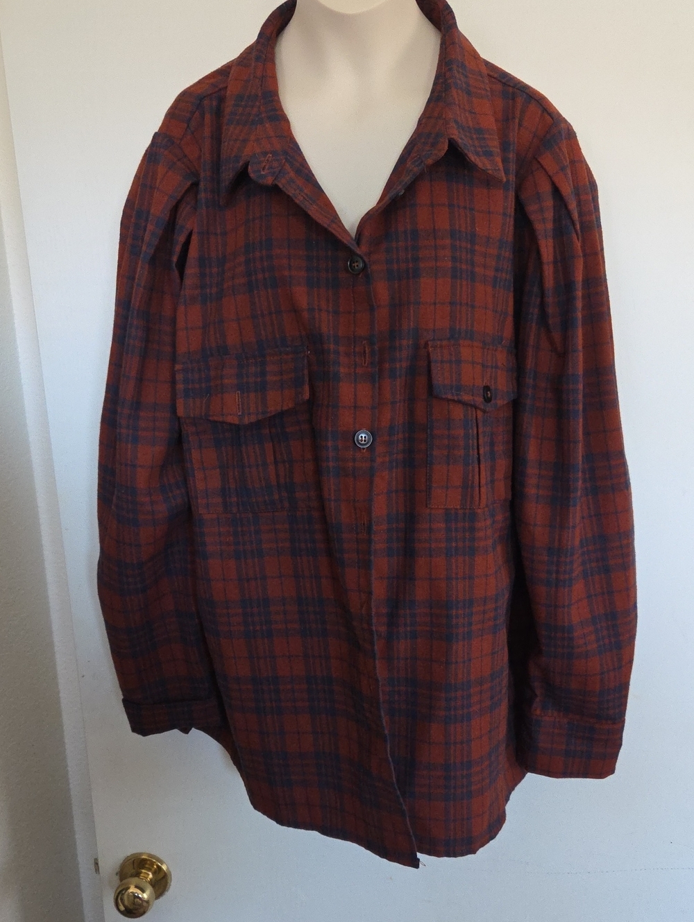 Classic Plaid Button-Down Shirt - Rust/Blue